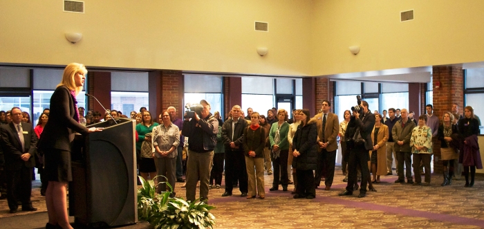 Davis spoke at a reception for faculty and staff