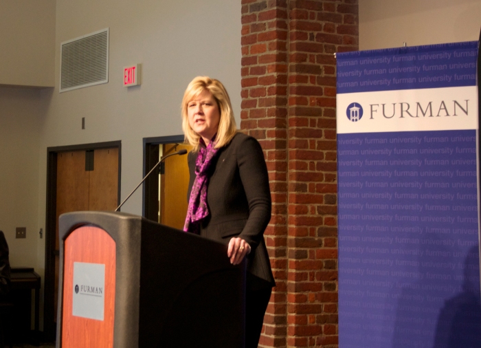 President-Elect Dr. Elizabeth Davis addressed the Furman community for the first time during her press conference Thurs. Feb. 6