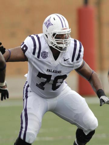 After impressing scouts in pre-draft workouts, CBSSports.com projects Furman offensive guard Dakota Dozier as the fifth best guard prospect in the draft, expecting him to be taken sometime during the third round as one of the top 100 drafts in this year’s NFL draft. Photo courtesy Furman Athletics