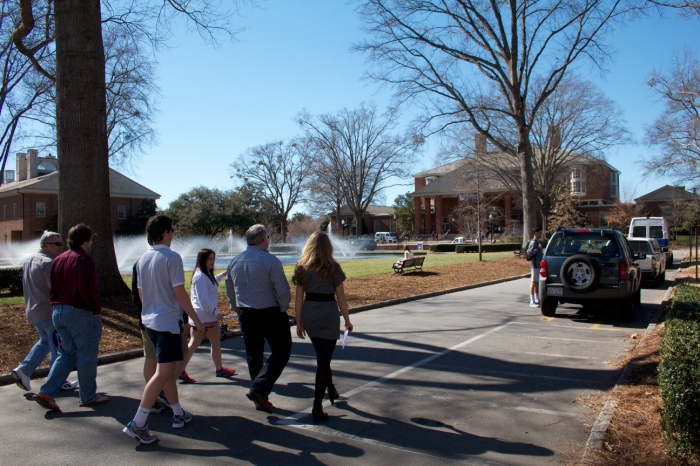 Prospective students, some of whom may have been recently accepted into the university, tour the campus on Mon., Feb. 24. The number of applications Furman received decreased this year, and the Admission Office is working to convince accepted students to choose Furman over competing schools. Photo courtesy of Bryan Betts