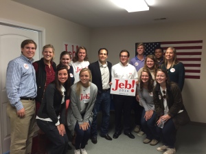  Furman students supporting former Florida Gov. Jeb Bush stand with Jeb Bush Jr. at the new Greenville campaign office. Students are a part of “Mission: Next” -- a campaign project to attract young voters. Photo courtesy of Gloria Taylor