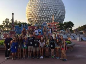 Sophomore Shucker Leadership Institute fellows enjoy downtime at Epcot during the Disney Leadership Experience. The group was the first cohort of fellows to participate in the leadership conference through Shucker. Photo courtesy of Shucker Leadership Institute