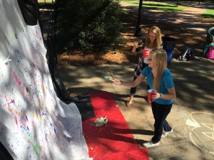 Students created splatter paint paintings and many other forms of art while relieving stress at Alpha Phi Omega’s Art Therapy event.