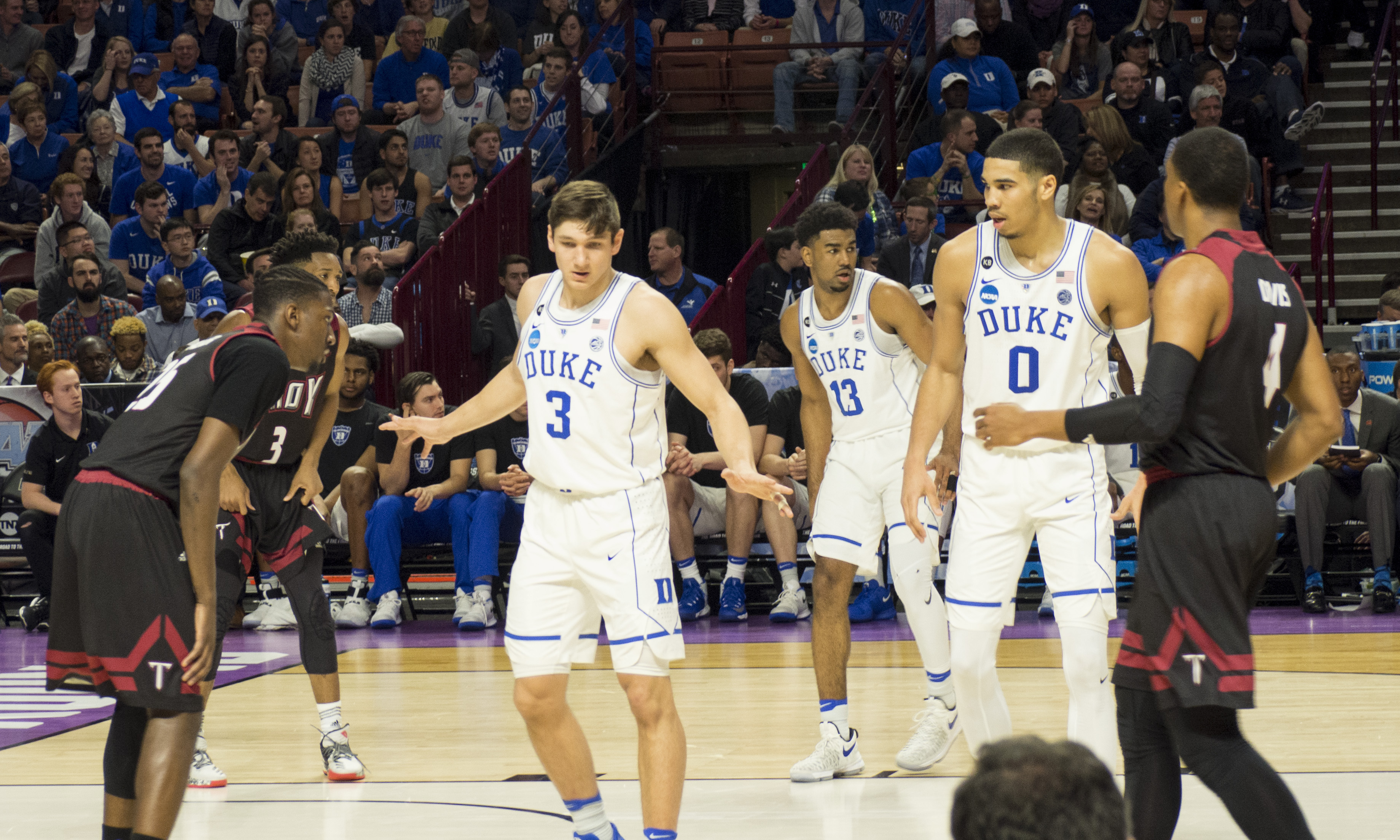 Grayson Allen and company get into a defensive set.